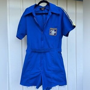 Vintage Michelin Auto Romper Cutoff with Zipper & Pockets - Blue